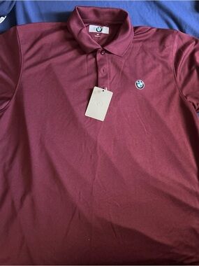 BMW Men's Burgundy Polo with Embroidered Roundel